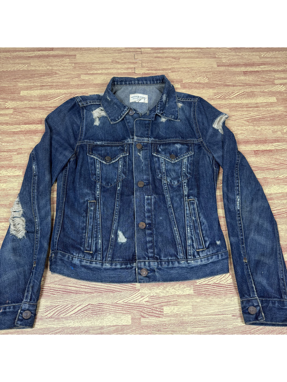 Denim & Supply Ralph Lauren Trucker Jacket Small Blue Distressed Jean Jacket